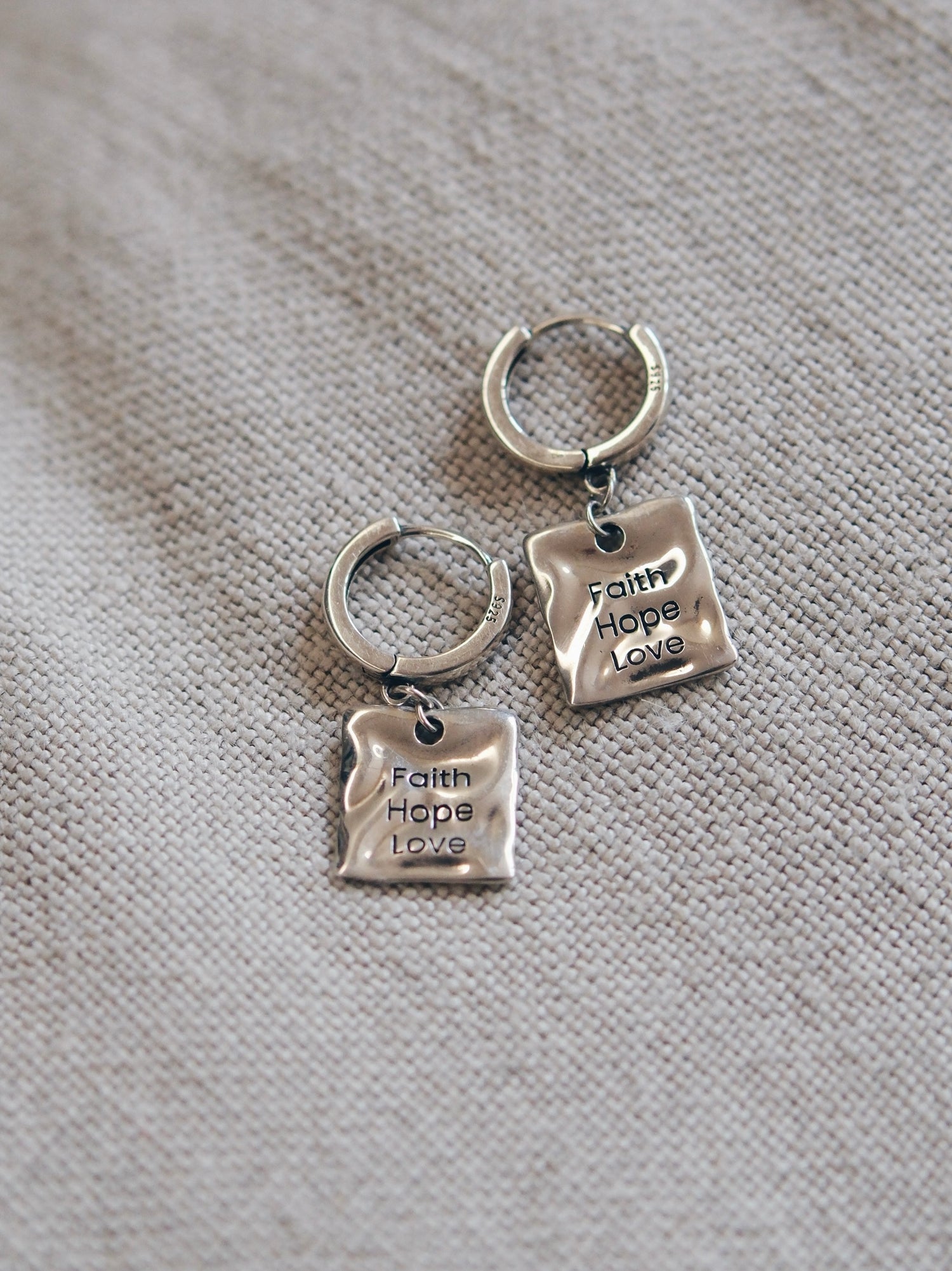 "Faith · Hope · Love" Handcrafted Silver Earrings