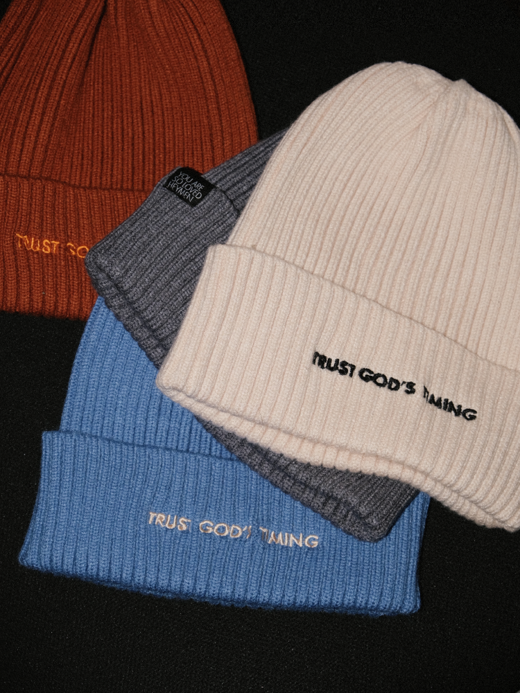 "Trust God's Timing" Embroidered Knit Beanie