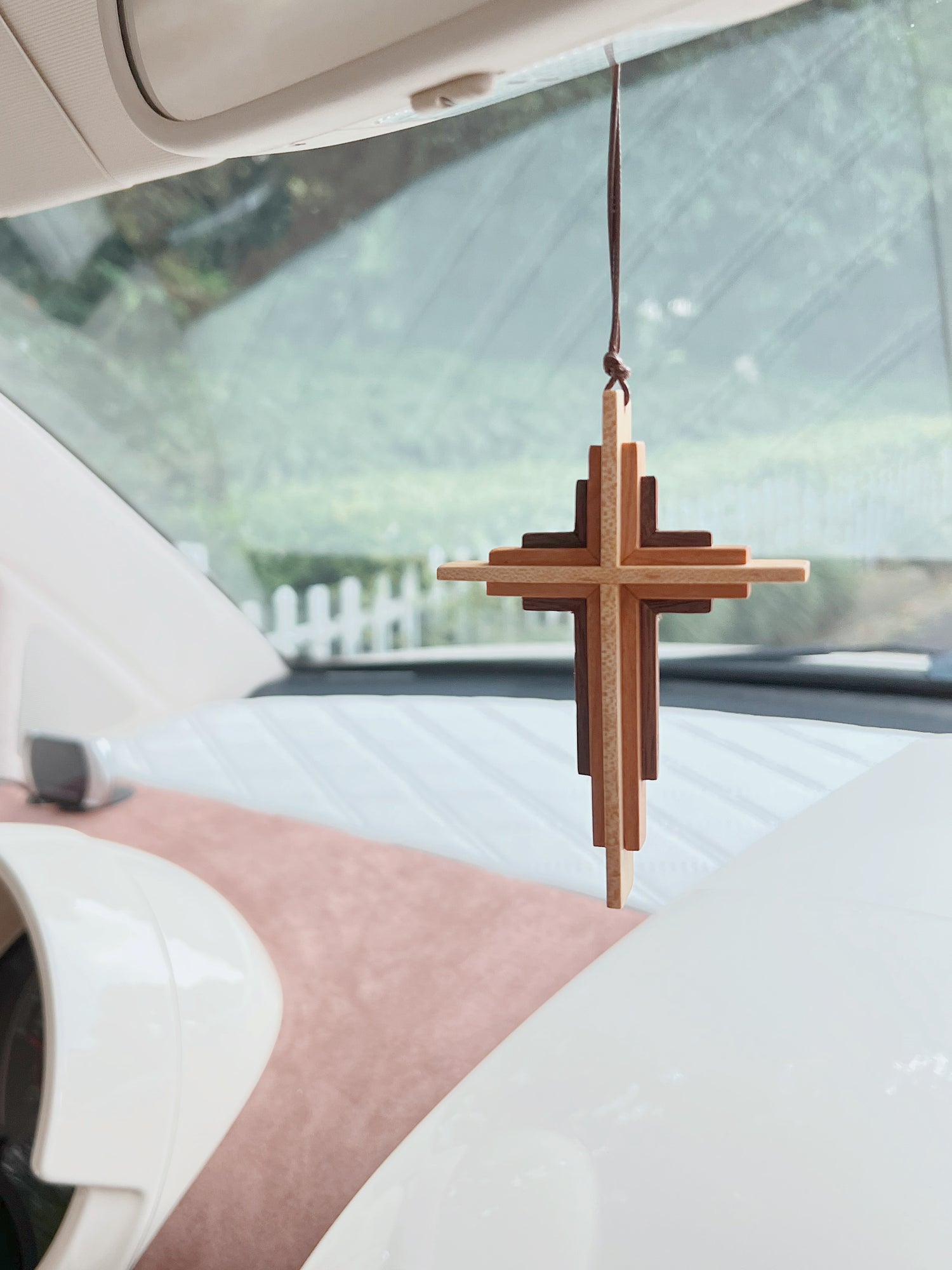 "The Way" Handcrafted Wood Cross Car Charm