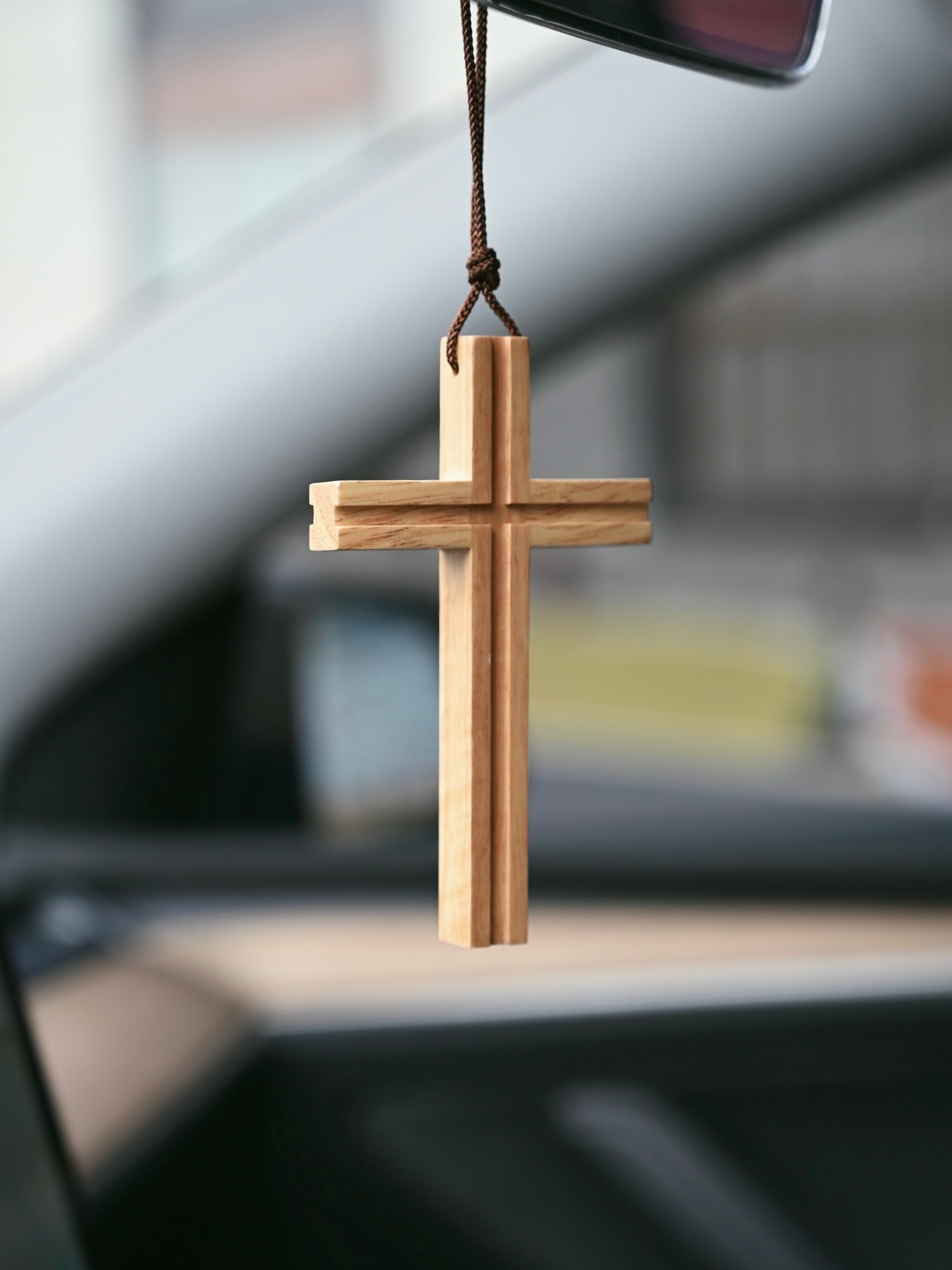 "Peace Be with You" Wood Cross Car Charm