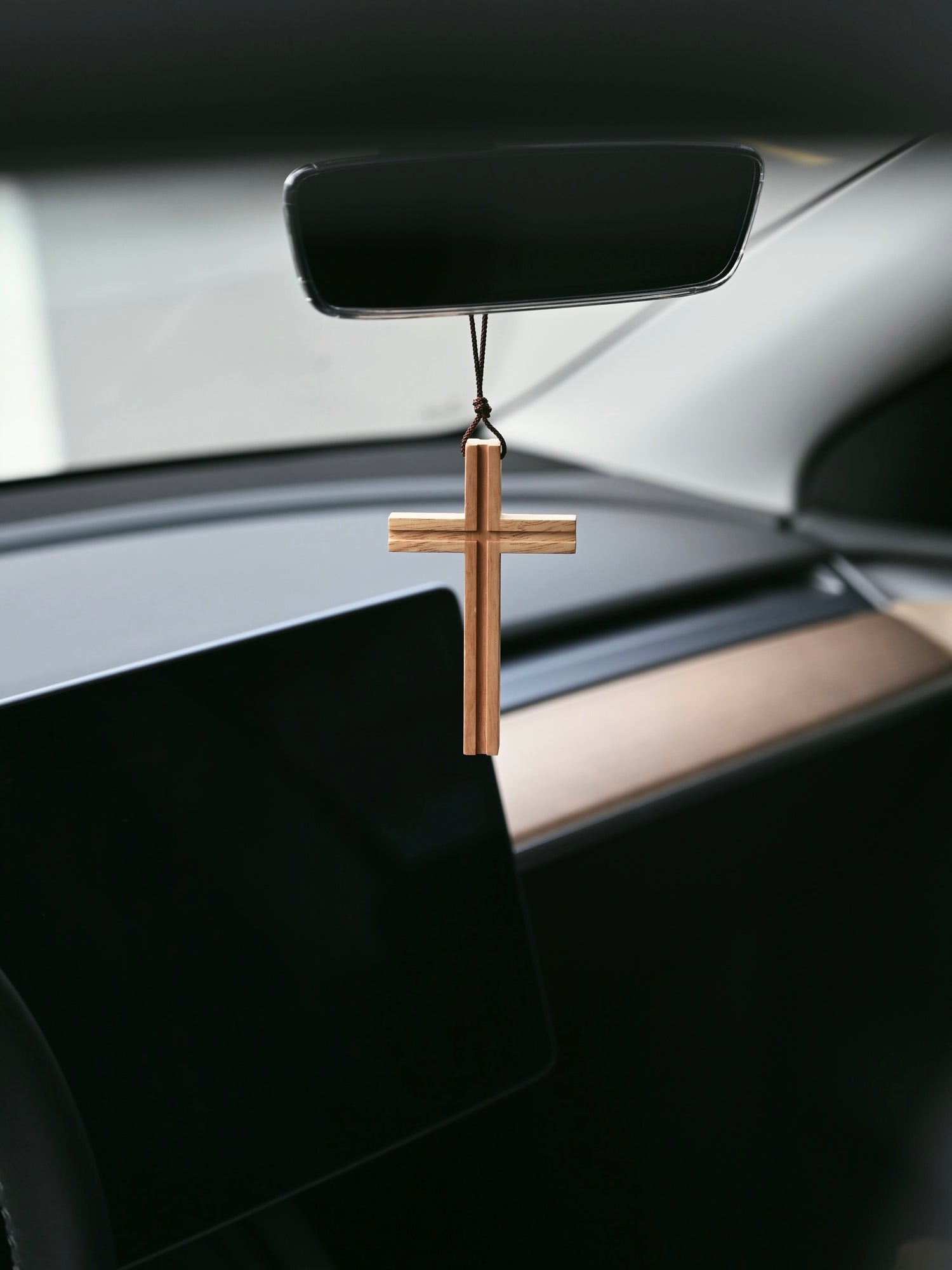 "Peace Be with You" Wood Cross Car Charm