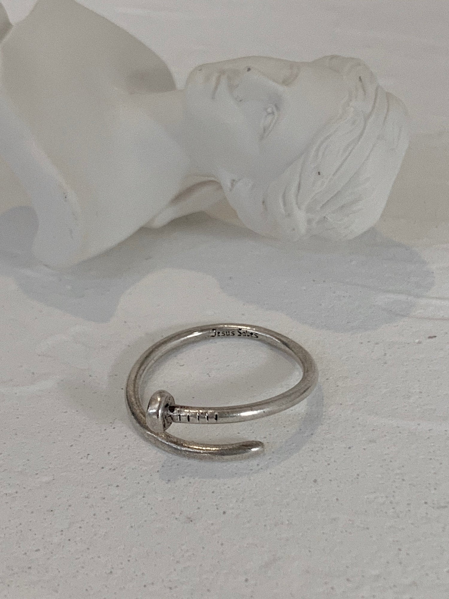 "Jesus Saves" Nail Silver Ring