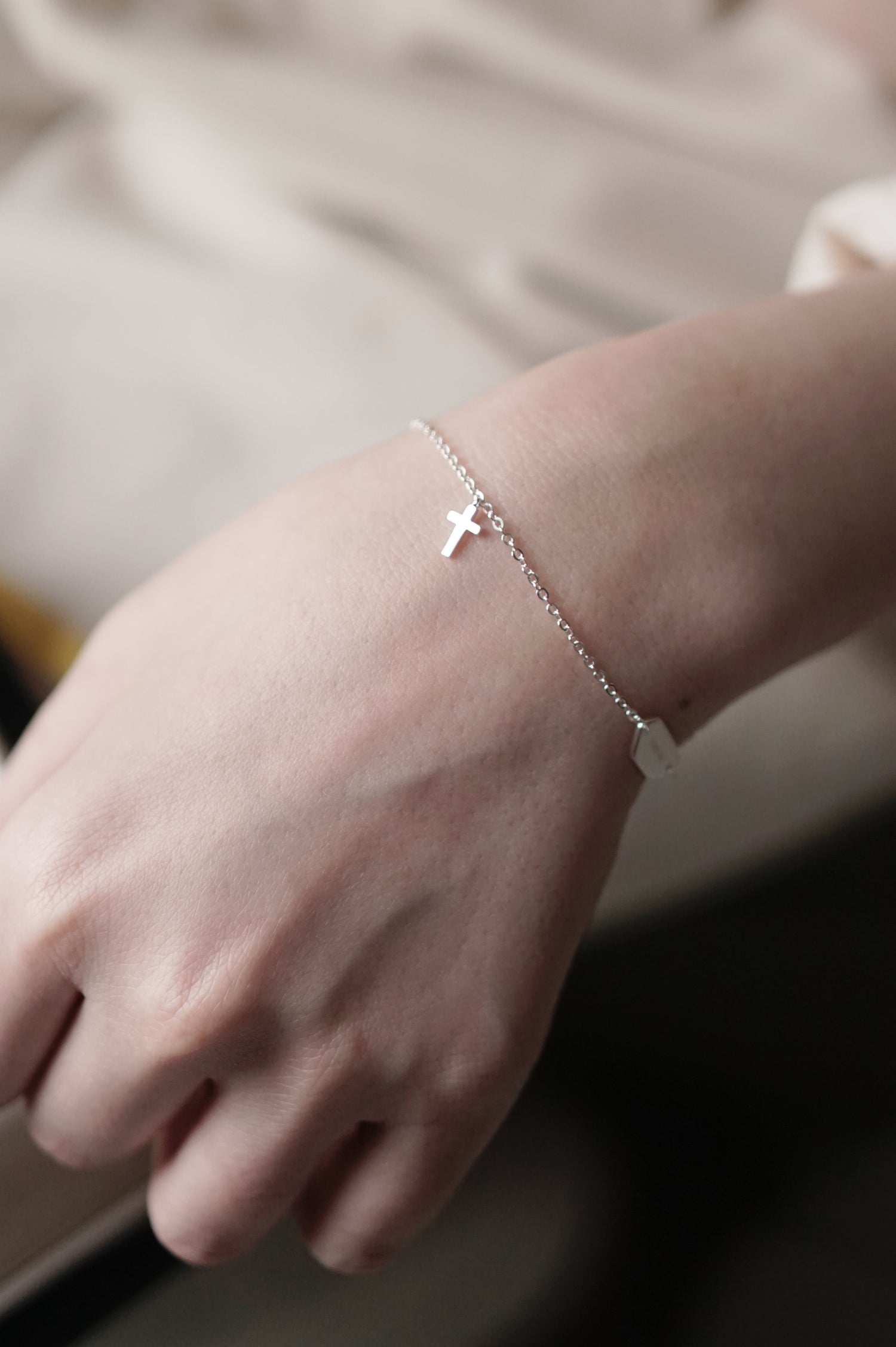 "Christ the Rock" Handcrafted Silver Cross Bracelet